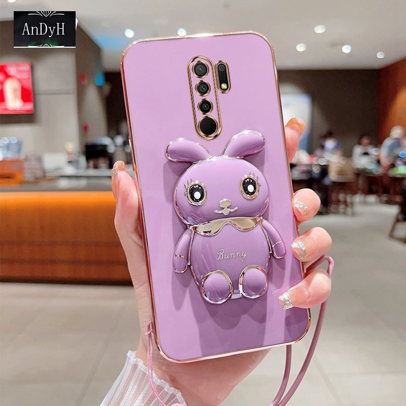 Andyh Case Handphone Untuk Xiaomi Redmi 9 Prime Lucu Kartun Kelinci Kecil Tepi Lurus Soft Shell Mengirim lanyard Silikon