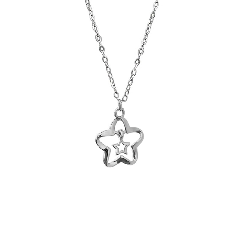 Siy Pentagram Liontin Kalung Bintang Kalung Perhiasan Hollow Out Star Choker Bahan Alloy Perhiasan Pesta Untuk Wanita Gadis