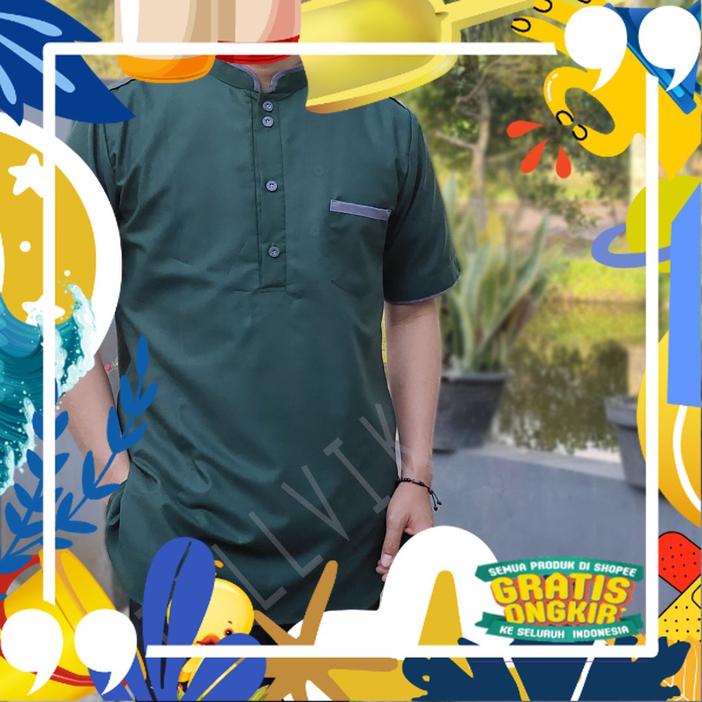 BAJU KOKO PAKISTAN KURTA LENGAN PENDEK COTTON TOYOBO FODU(DELLVIKMOSLEM)/ Pink Coklat Maron khaki un