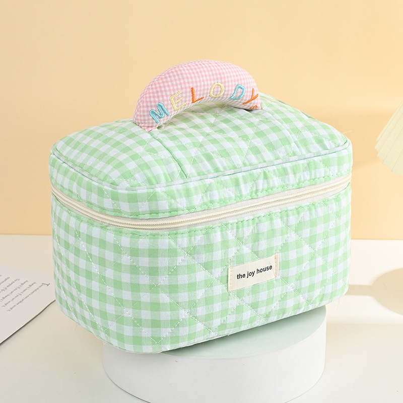 Pouch Kosmetik Aesthetic Cute Plaid Pastel Multi Fungsi Tas Traveling Bag Organizer