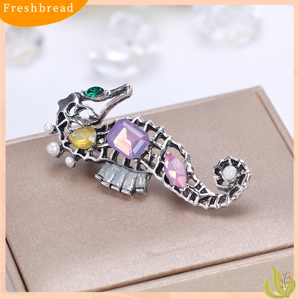 &lt; Freshbread &gt; Wanita Berongga Kuda Laut Hewan Kristal Imitasi Bros Pin Lencana Korsase Lapel Perhiasan