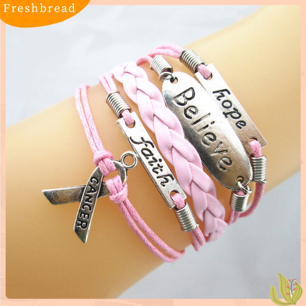 &lt; Freshbread &gt; Infinity Hope Faith Breast Cancer Awareness Sign Charm Multi Layers Gelang