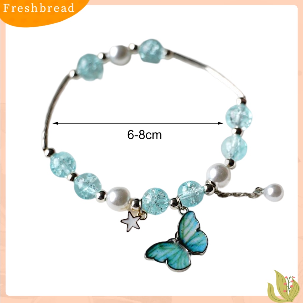 < Freshbread > Wanita Gelang Retro Temperamen Hias Manik-Manik Elastis Perhiasan Hadiah Electroplating Indah Kupu-Kupu Pesona Mutiara Imitasi/Bola Kristal Wanita Bangle