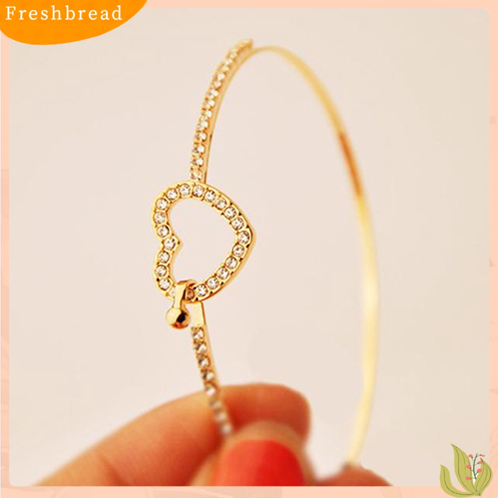 &lt; Freshbread &gt; Slim Bangle Cinta Hati Pesona Mewah Golden Kristal Berlian Imitasi Gelang Slim Bangle Untuk Wanita