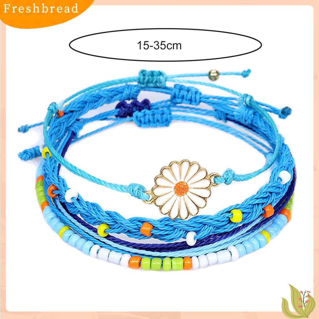 &lt; Freshbread &gt; 4Pcs Wanita Gelang Gaya Bohemian Paduan Tahan Air Tenun Tangan Gelang Braided Bangle Dengan Liontin Set Hadiah Ulang Tahun