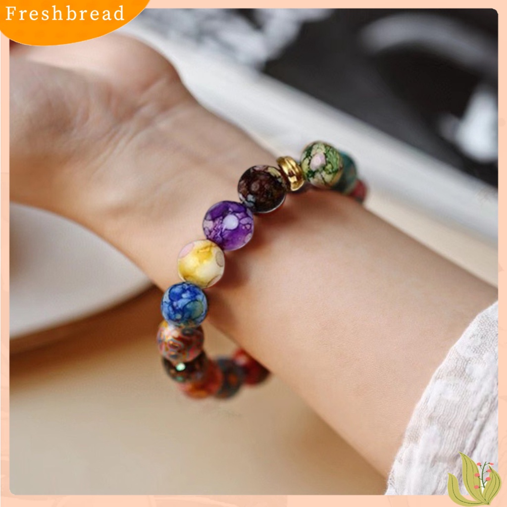 < Freshbread > Beads Gelang Manik-Manik Warna-Warni Tali Elastis Adjustable All-match Hadiah Hias Faux Volcanic Agate Stone Energy Bangle Fashion Charm Untuk Pacaran
