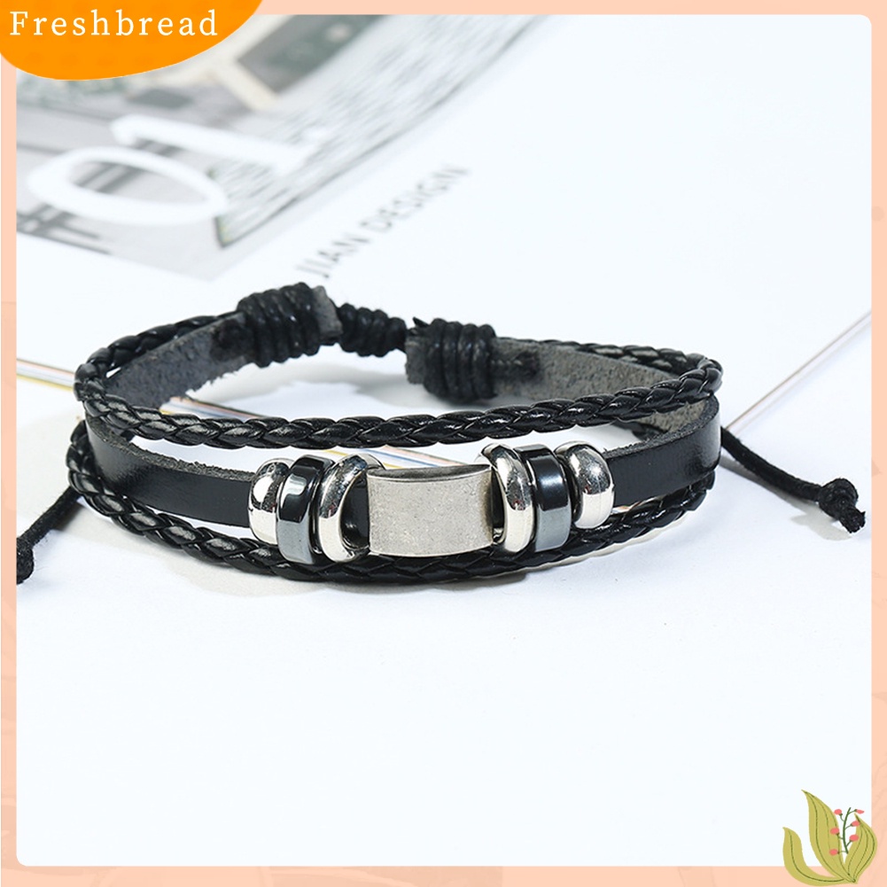 &lt; Freshbread &gt; 6Pcs Retro Multilayer Braided Tali Kulit Pria Gelang Set Bangle Perhiasan