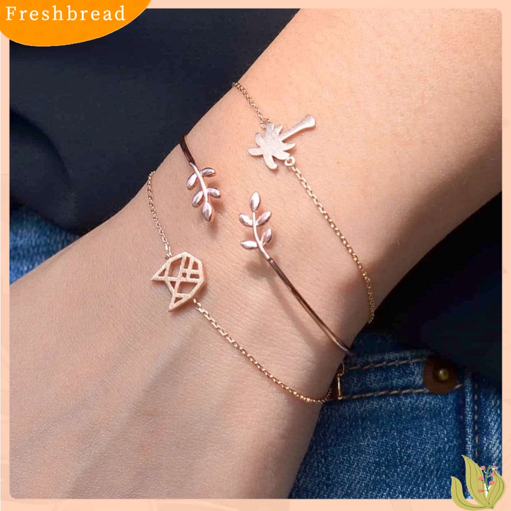 &lt; Freshbread &gt; 3Pcs/Set Kreatif All-match Adjustable Daun Pohon Kelapa Gelang Manset Bangle Perhiasan Aksesori