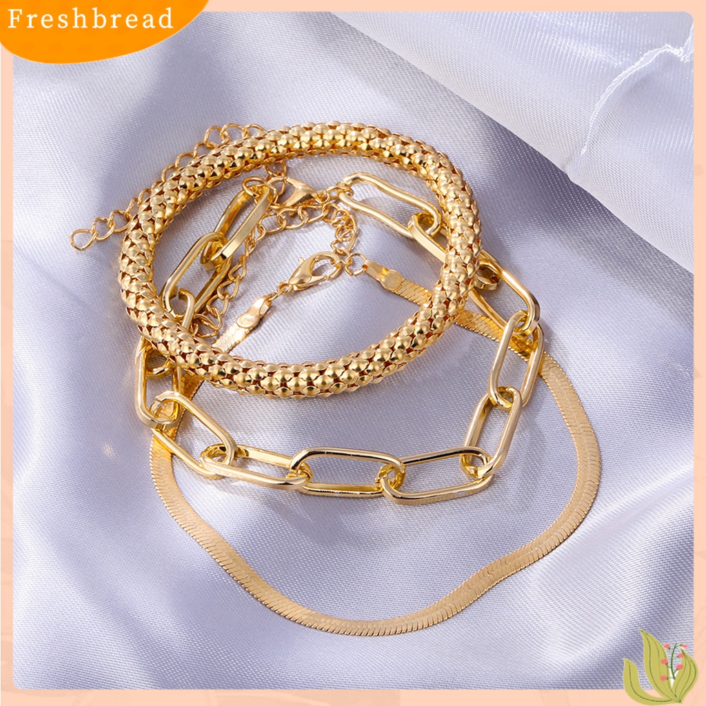 &lt; Freshbread &gt; 3Pcs Gelang Wanita Multilayer Rantai Ular Perhiasan Electroplating Adjustable Bracelets Untuk Pesta