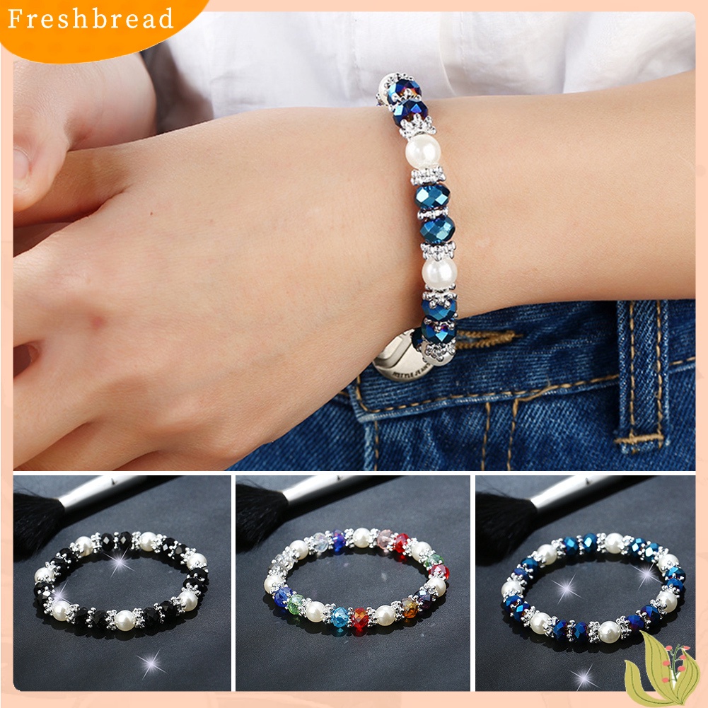 &lt; Freshbread &gt; Shiny Colorful Rhinestone Faux Pearl Gelang Bangle Wanita Perhiasan Hadiah Ulang Tahun