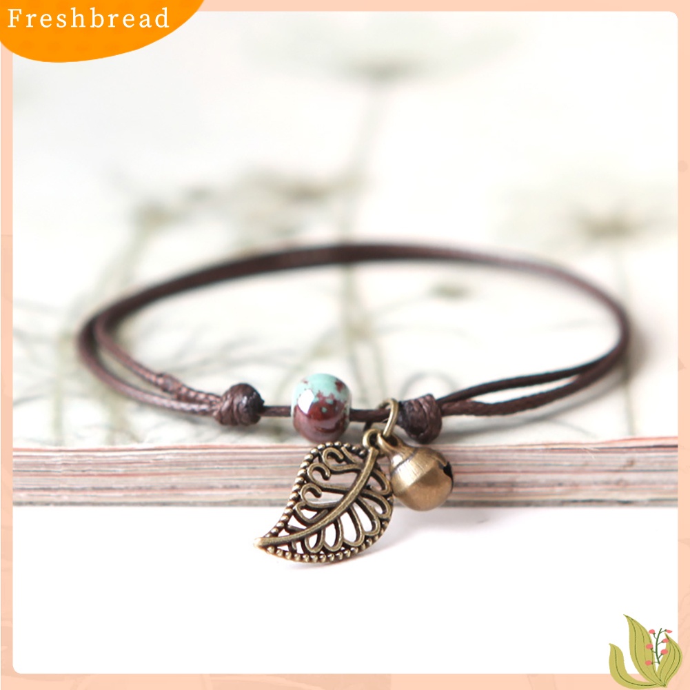 &lt; Freshbread &gt; Gelang Manik-Manik Keramik Bangle Tali Rantai Vintage Liontin Daun Perhiasan Pasangan