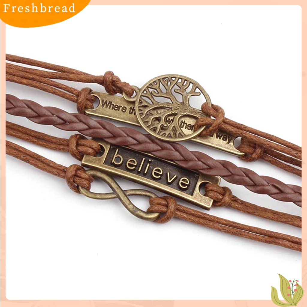 &lt; Freshbread &gt; Unisex Retro Multi Layer Kulit Imitasi Dikepang Gelang Bangles Perhiasan Hadiah