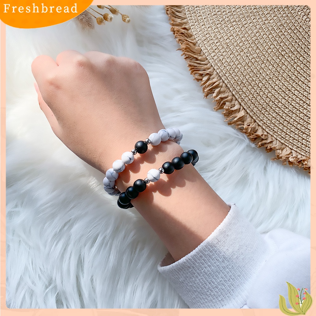 &lt; Freshbread &gt; 2Pcs Gelang Unisex Manik-Manik ic Perhiasan Batu Buram Anti Luntur Bangles Untuk Pacaran