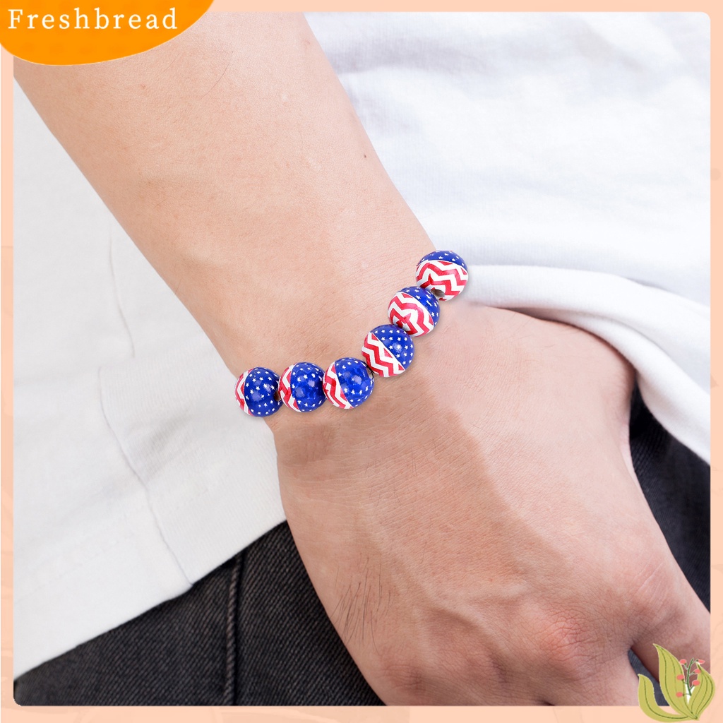 &lt; Freshbread &gt; Bendera USA Gelang Indah Pesona Perhiasan Merah Biru Putih Manik-Manik Kayu Peregangan Elastis Wristwear Multicolor USA Hari Nasional Wanita Pria Manik-Manik Gelang Hadiah Pasangan