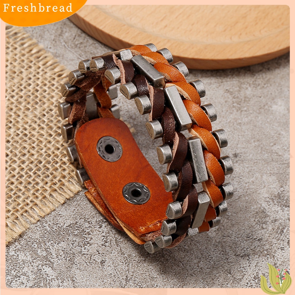 &lt; Freshbread &gt; Punk Pria Adjustable Faux Kulit Tali Dikepang Gelang Bangle Pesta Perhiasan Hadiah