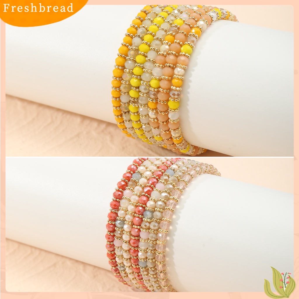 &lt; Freshbread &gt; 7Pcs Wanita Gelang Multilayer Faux Glaze Perhiasan Tali Elastis Manik-Manik Gelang Untuk Pesta Pernikahan Perjamuan