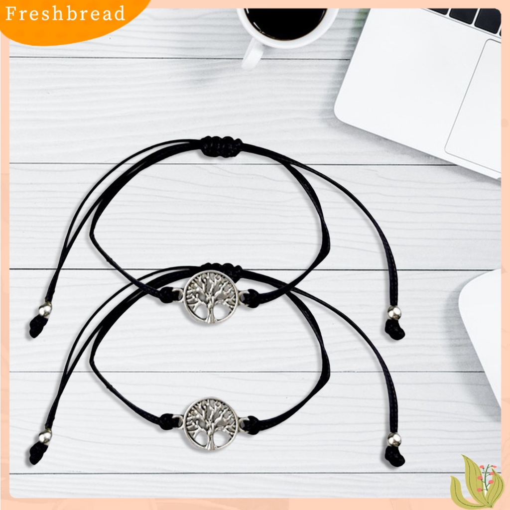 &lt; Freshbread &gt; 2Pcs Couple Gelang Boho Berongga Keluar Elastis Adjustable Tali Tenun Tangan DIY Wish Card Gift Pria Wanita Pohon Kehidupan Pesona Gelang Persahabatan Untuk Pakaian Sehari-Hari