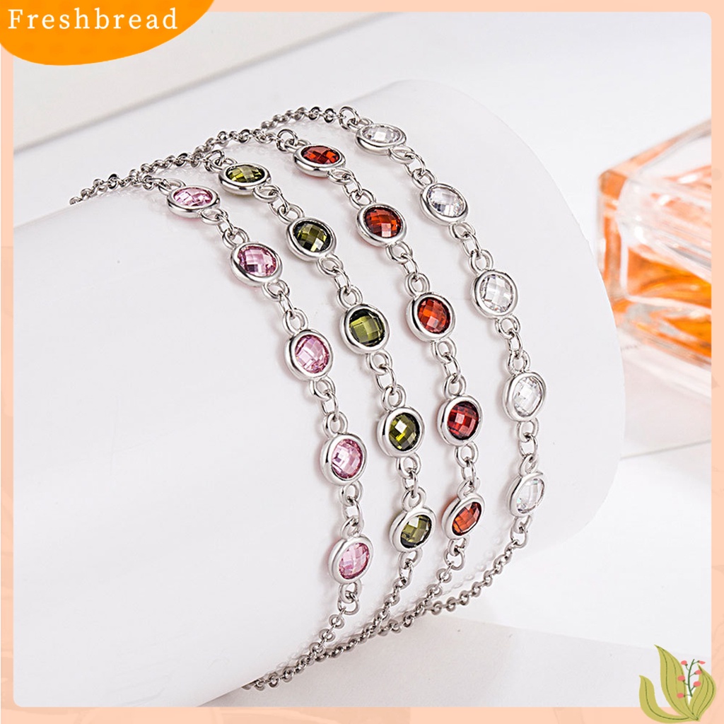 &lt; Freshbread &gt; Gelang Rantai Glittery 5manik Aksesoris Fashion Geometris Warna-Warni Berlian Imitasi Temperamen Gelang Untuk Pakaian Sehari-Hari