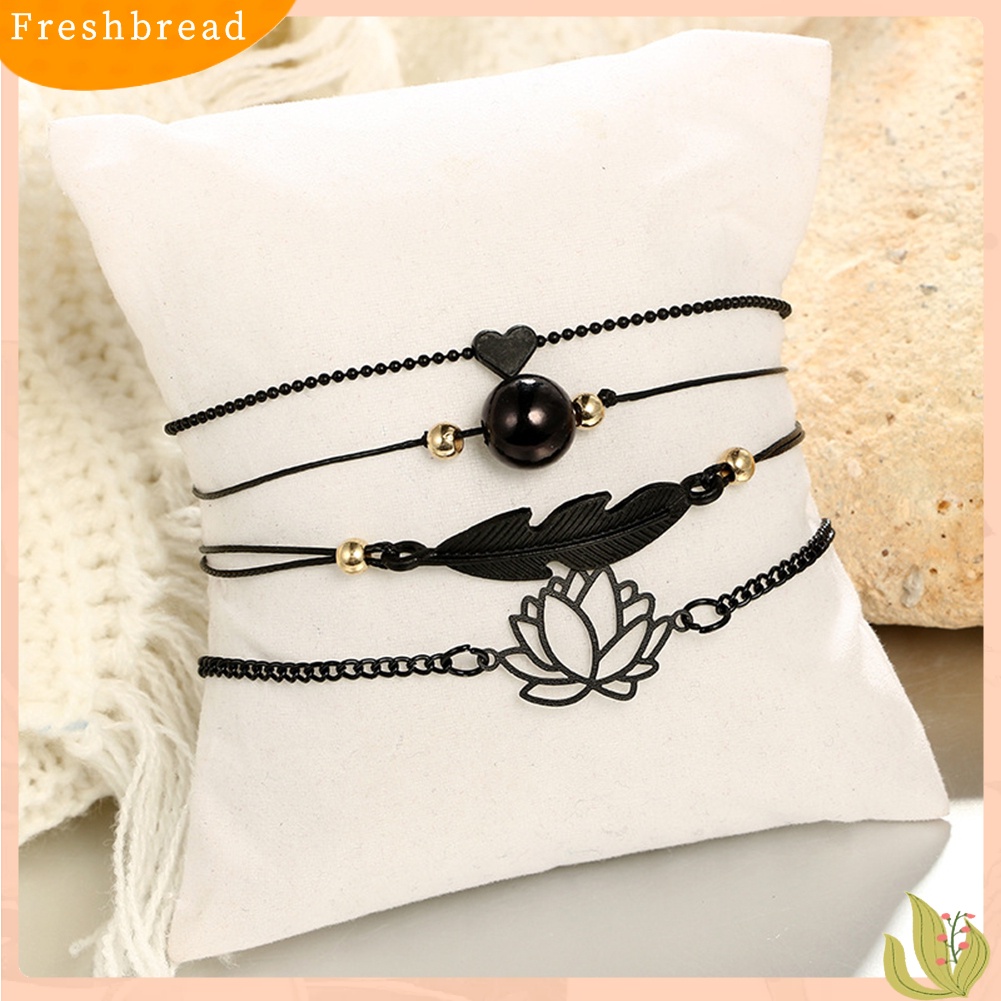 &lt; Freshbread &gt; 4Pcs/Set Wanita Fashion Cinta Hati Berongga Lotus Bulat Bola Daun Gelang Perhiasan