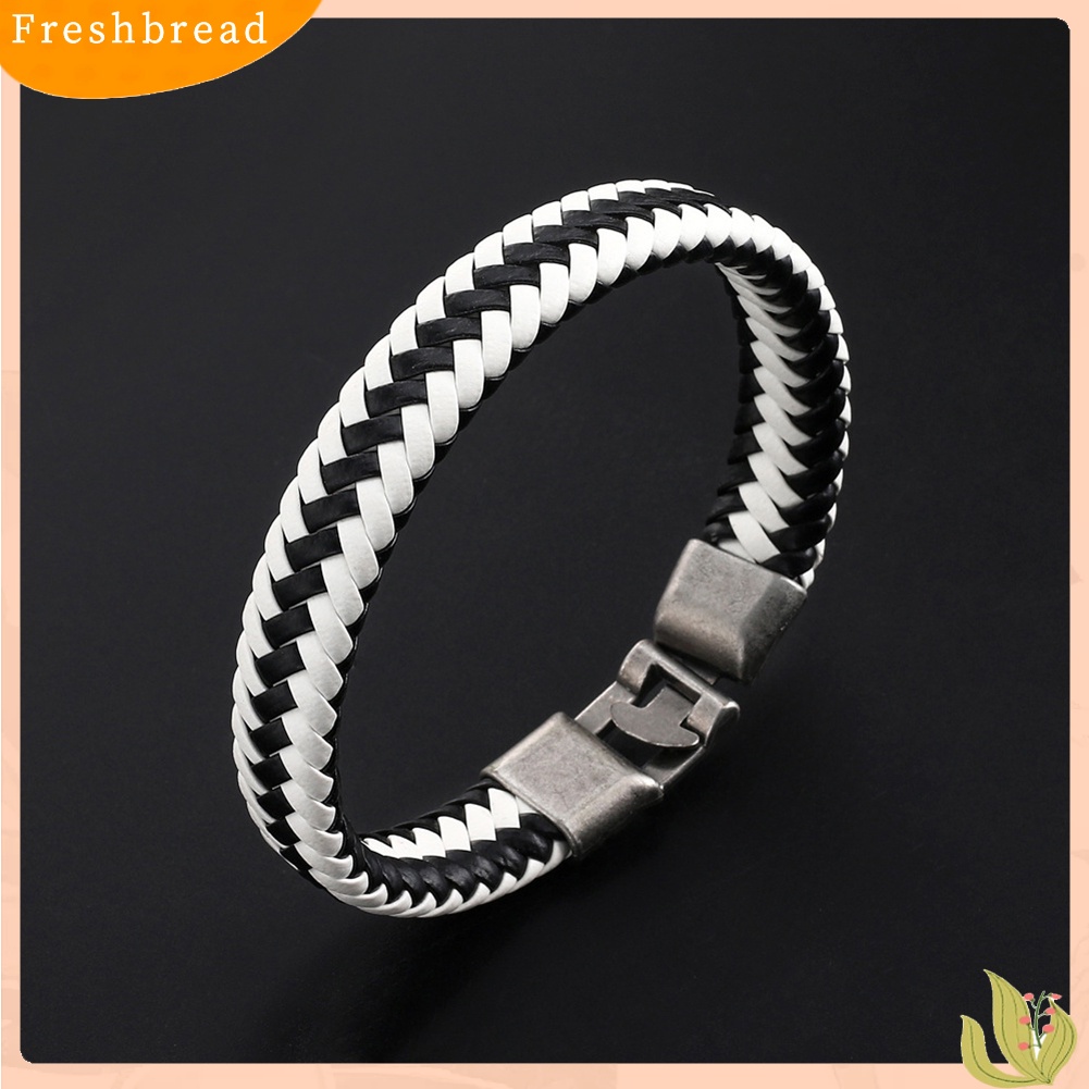 &lt; Freshbread &gt; Pria Wanita Kulit Imitasi Dikepang Gelang Gesper Bangle Perhiasan Gelang Hadiah