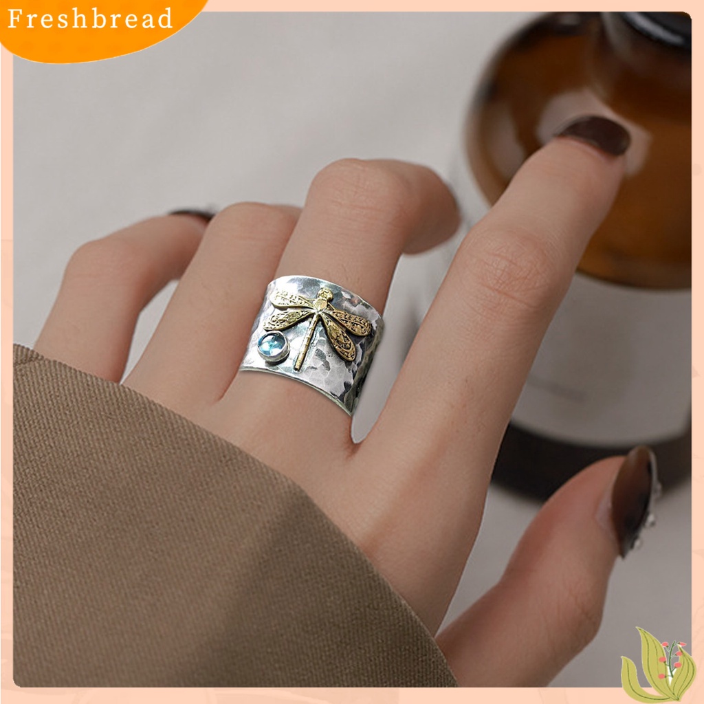 &lt; Freshbread &gt; Wanita Cincin Capung Biru Permata Imitasi Vintage Electroplating Animal Finger Ring Untuk Pernikahan