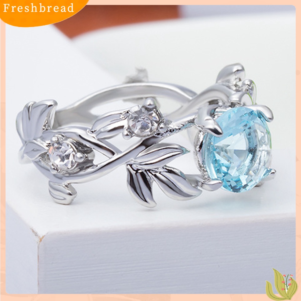 &lt; Freshbread &gt; Wanita Cincin Daun Berlian Imitasi Perhiasan Elegan Bright Luster Ring Untuk Pakaian Sehari-Hari