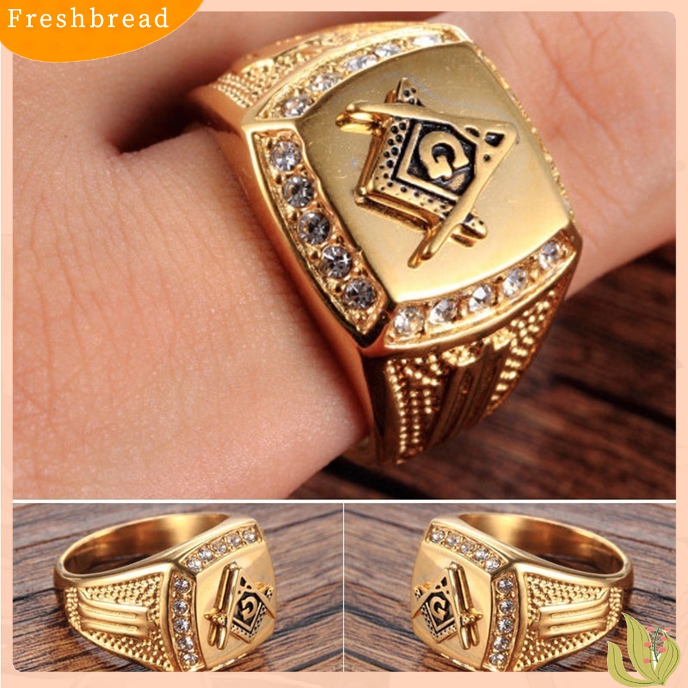 &lt; Freshbread &gt; Fashion Pria Bebas-Mason Simbol Berlian Imitasi Pesona Cincin Mewah Jari Perhiasan Hadiah