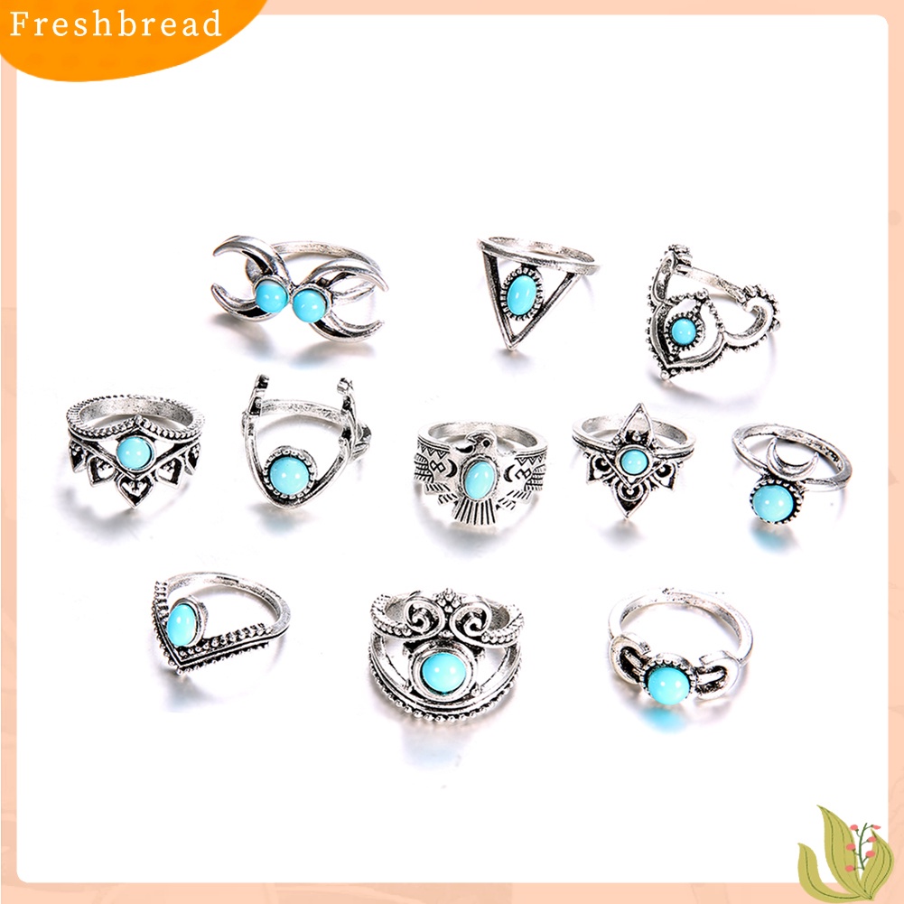 &lt; Freshbread &gt; 11Pcs/Set Vintage Wanita Perhiasan Hadiah Bohemia Palsu Turquoise Knuckle Joint Rings