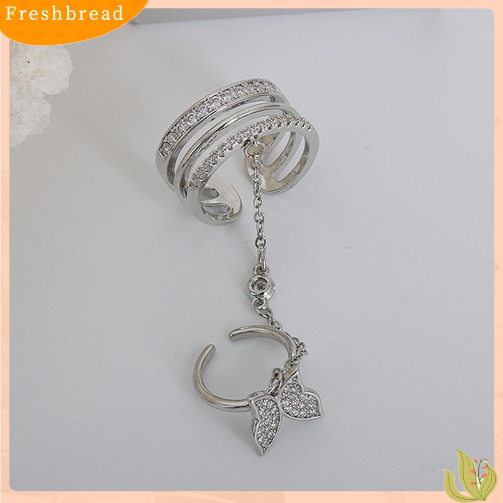 &lt; Freshbread &gt; Wanita Set Cincin Rumbai Bentuk Kupu-Kupu Berlian Imitasi Pembukaan Tiga Lapisan Terang Kilau Cincin Hadiah Ulang Tahun