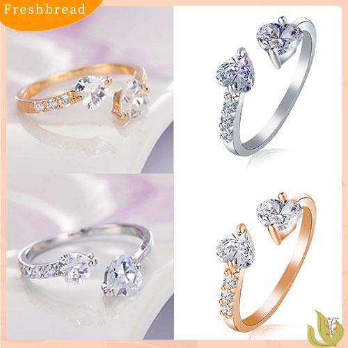 &lt; Freshbread &gt; Wanita Cinta Ganda Hati Terbuka Cincin Zirkon Mengkilap Tembaga Pernikahan Perhiasan Pengantin