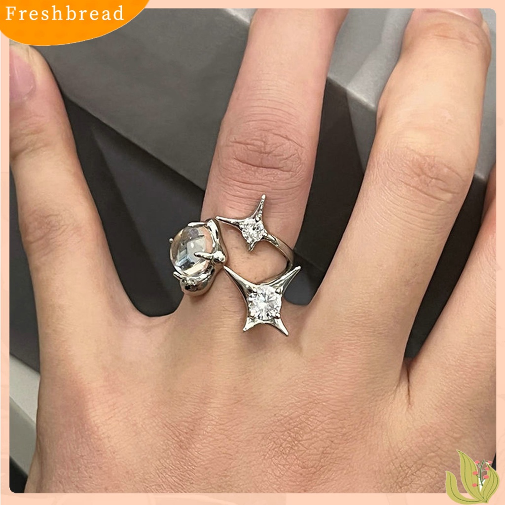 &lt; Freshbread &gt; Cincin Pesta Bersinar Aesthetic Electroplating Kristal Imitasi Dapat Disesuaikan Berdandan Kilau Terang Gadis Cubic Zirconia Bintang Tidak Teratur Terbuka Cincin Perhiasan Aksesoris