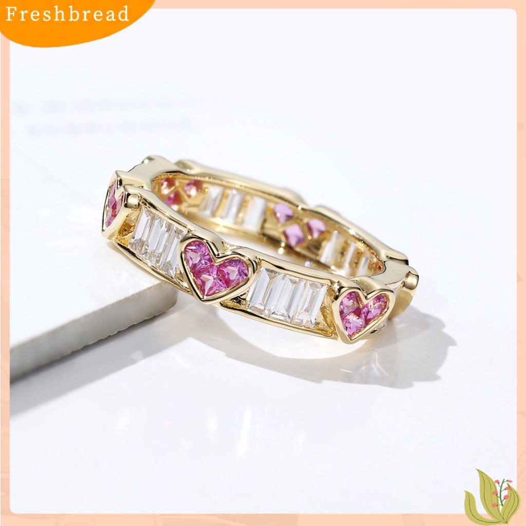 &lt; Freshbread &gt; Wanita Cincin Peach Hati Berlian Imitasi Perhiasan Berongga Keluar Cubic Zirconia Finger Ring Hadiah Ulang Tahun