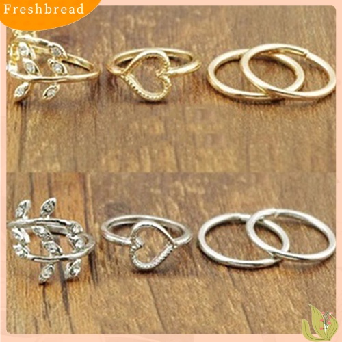 &lt; Freshbread &gt; 4Pcs/Set Berlian Imitasi Daun Hati Diatas Buku Jari Midi Tumpuk Cincin Boho Perhiasan Pesta