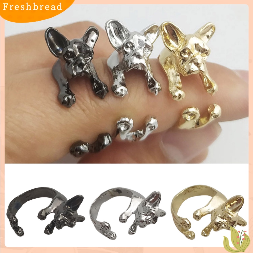 &lt; Freshbread &gt; Cincin Jari Bentuk Indah Warna Hidup Bahan Alloy Vintage French Bulldog Ring Wedding Band Untuk Lady