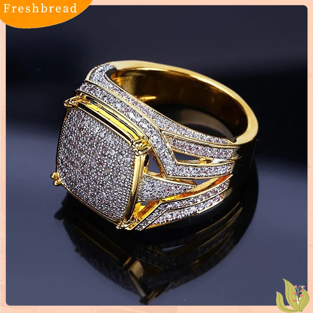 < Freshbread > Berlian Imitasi Mengkilap Perhiasan Pria Wanita Pertunangan Pernikahan Pengantin Pria Cincin