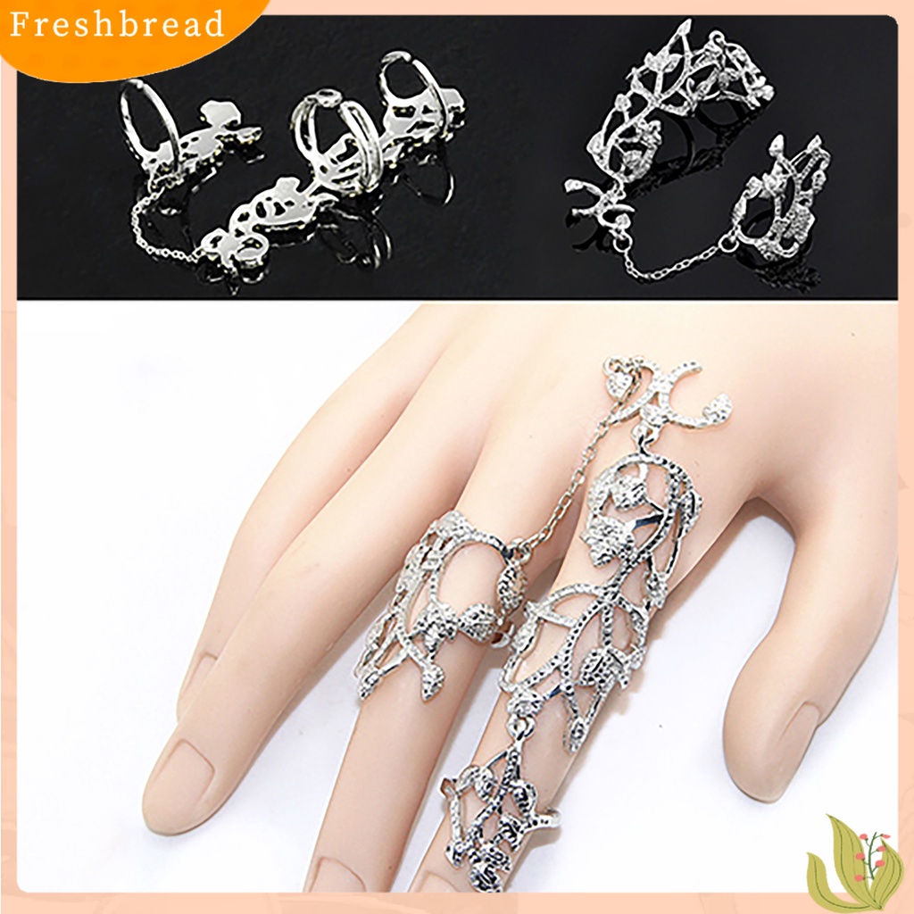 &lt; Freshbread &gt; Cincin Rantai Motif Bunga Jari Perhiasan Adjustable Wanita Rantai Link Finger Ring Untuk Pernikahan