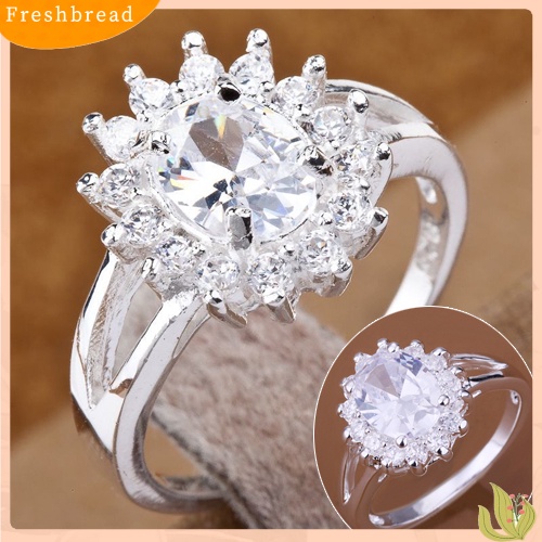 &lt; Freshbread &gt; Fashion Wanita OL Mewah Shiny Zircon Sun Flower Perak Disepuh Cincin Perhiasan Hadiah