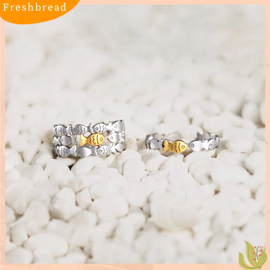 &lt; Freshbread &gt; Ring Adjustable Charming Open Cuff Cincin Ikan Kecil Bergaya Untuk Wanita