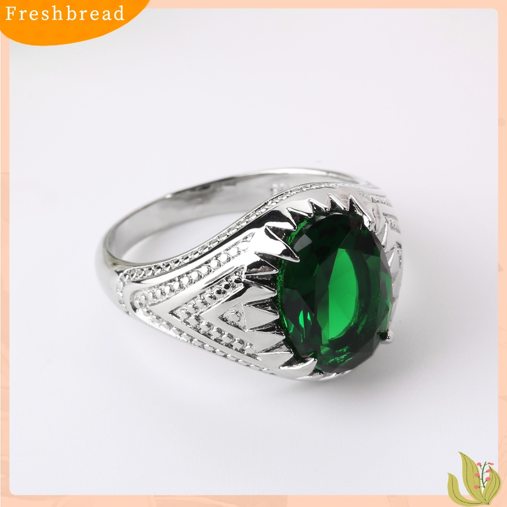 &lt; Freshbread &gt; Fashion Keren Oval Zamrud Hijau Berlian Imitasi Paduan Jari Cincin Pria Perhiasan Hadiah