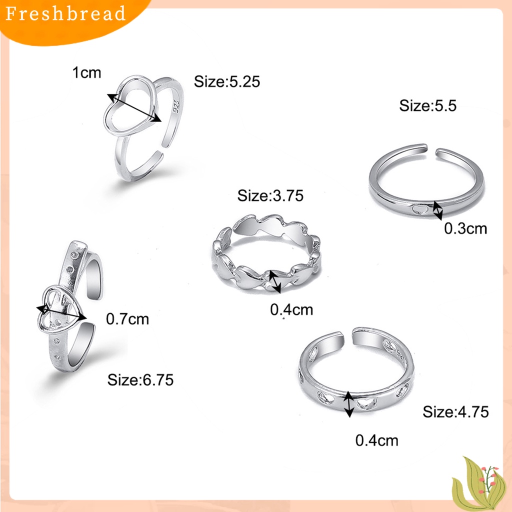 &lt; Freshbread &gt; 3 Pcs/5 Pcs Knuckle Rings Hollow Keluar Jantung Alloy Stackable Opening Rings Aksesoris Perhiasan