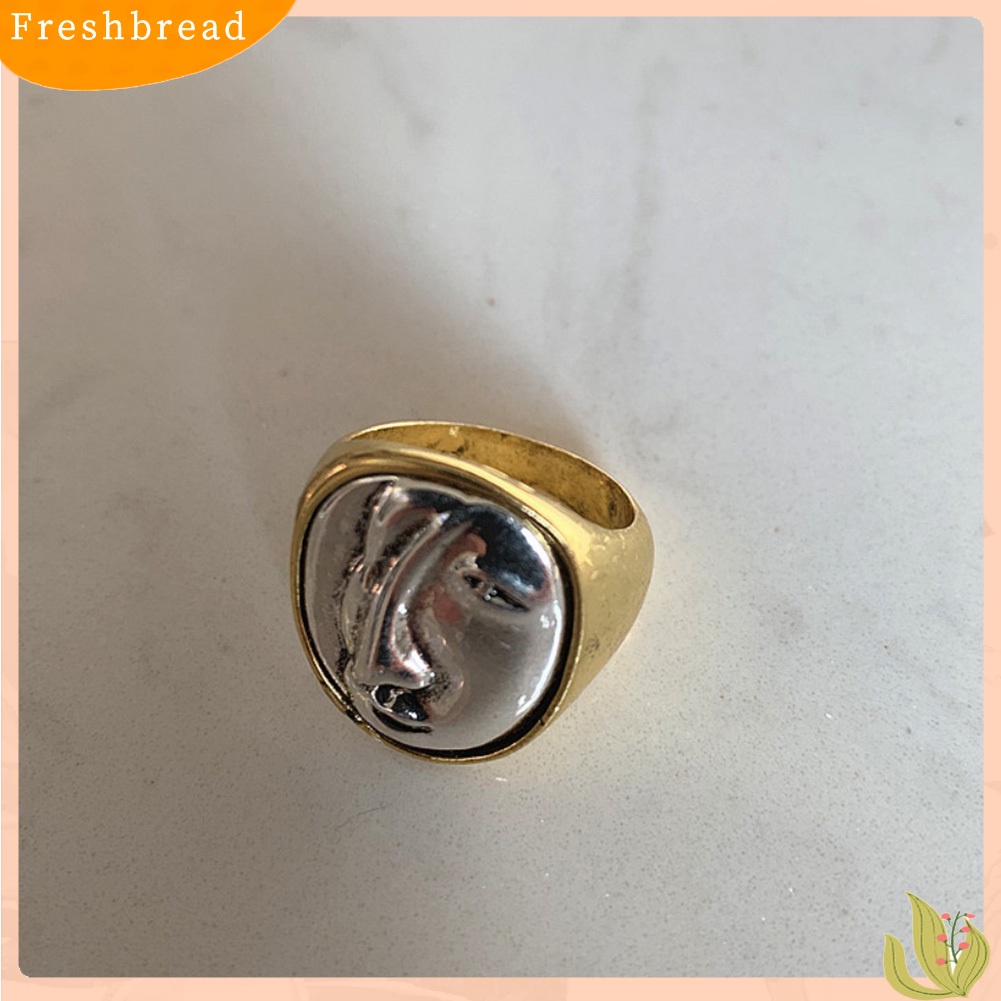 &lt; Freshbread &gt; Vintage Wanita Potret Bulat Geometris Jari Cincin Pernyataan Pesta Perhiasan Hadiah