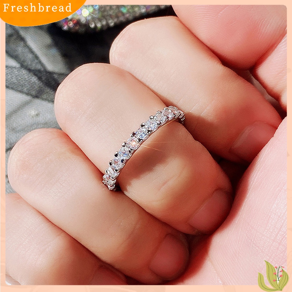 &lt; Freshbread &gt; Cincin Wanita Bersinar Cincin Jari Cubic Zirconia Tembaga Ringan Untuk Pakaian Sehari-Hari