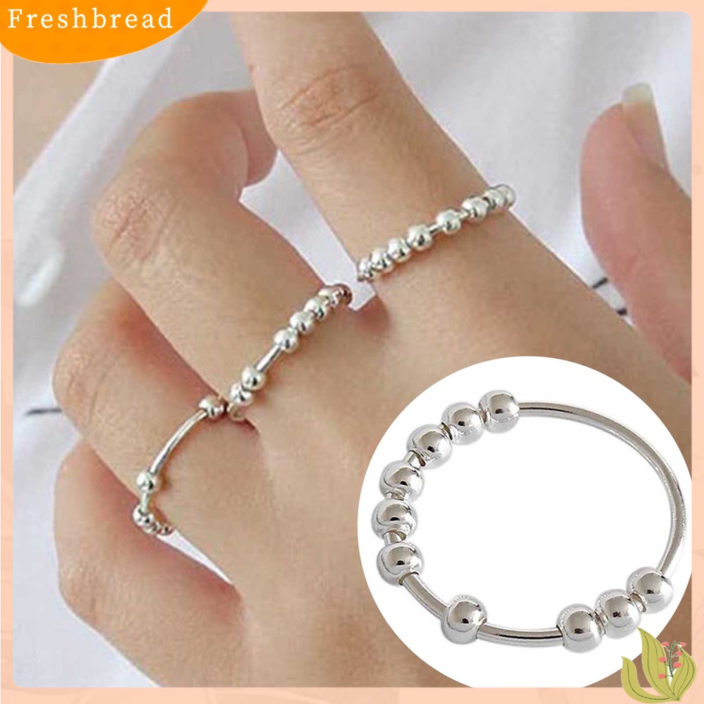 &lt; Freshbread &gt; Meredakan Tekanan Manik Unisex Cincin Bola Tembaga Dapat Ditumpuk Jari Cincin Aksesori Perhiasan