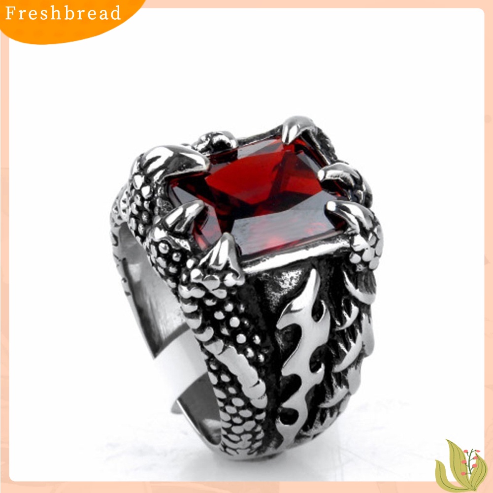 &lt; Freshbread &gt; Man Retro Titanium Steel Cincin Mendominasi Cakar Naga Desain Zirkon Cincin Hadiah