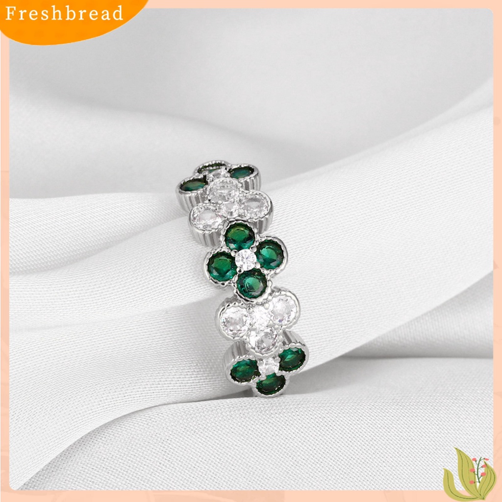 &lt; Freshbread &gt; Wanita Cincin Vintage Shiny Cubic Zirconia Desain Pembukaan Yang Dapat Disesuaikan Berdandan Hadiah Wanita Empat Daun Semanggi Beruntung Cincin Aksesoris Perhiasan