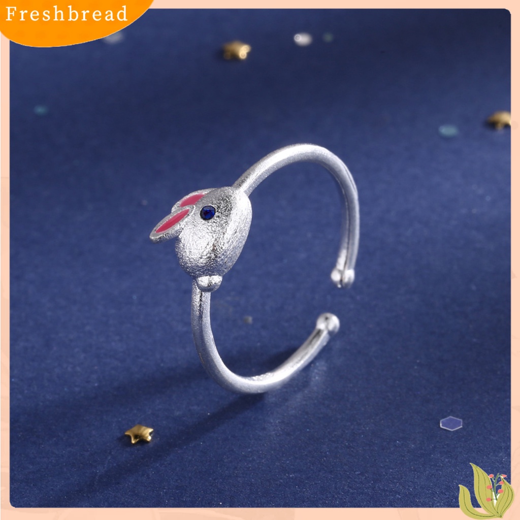 &lt; Freshbread &gt; Wanita Cincin Manis Glasir Cubic Zirconia Tergabung Adjustable Opening Design Dekoratif Hadiah Tahun Baru Kelinci Lucu Jari Telunjuk Cincin Perhiasan Hewan Aksesori Busana