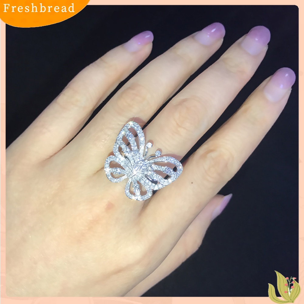 &lt; Freshbread &gt; Berlian Imitasi Penuh Berongga Kupu-Kupu Wanita Jari Cincin Hadiah Perhiasan Pesta Pernikahan