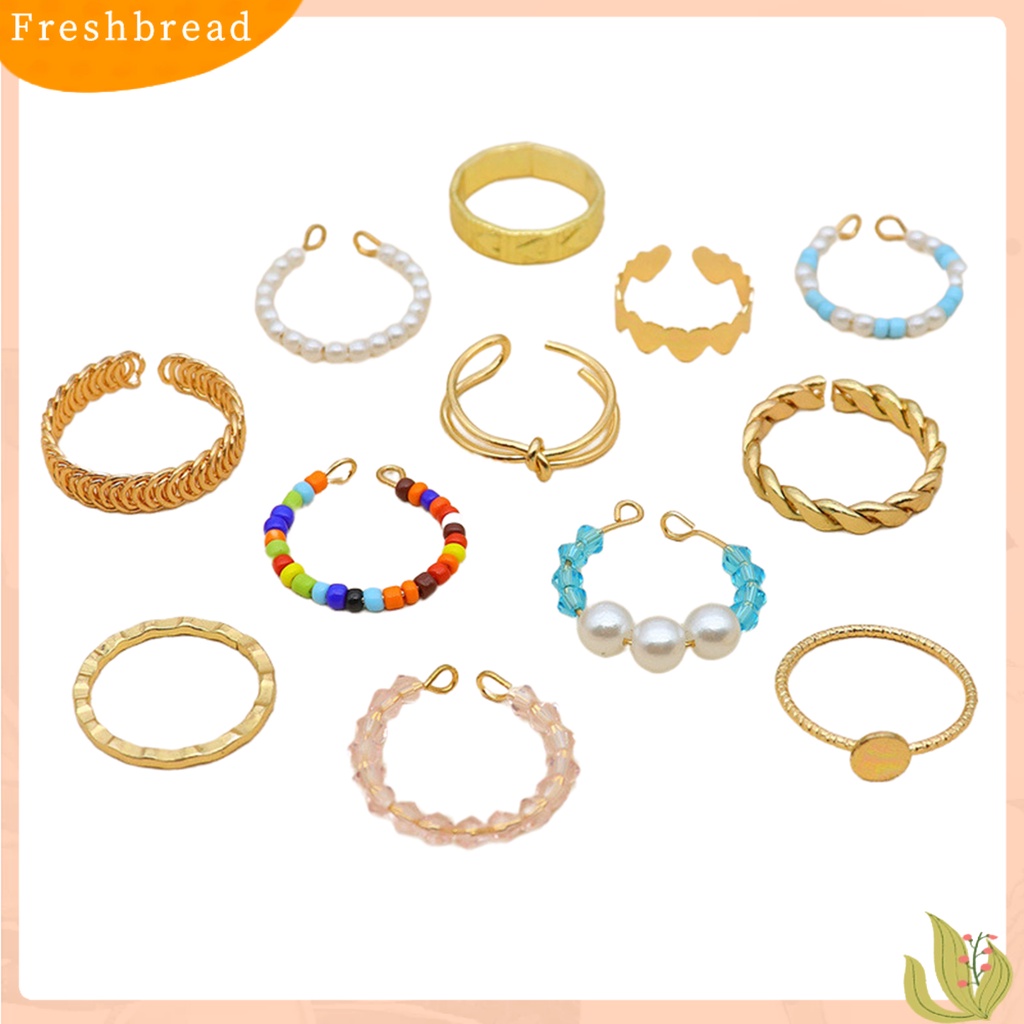 &lt; Freshbread &gt; 12Pcs/Set Mutiara Imitasi Multicolor Beads Knuckle Rings Opening Heart Knot Women Knuckle Rings Perhiasan Aksesoris