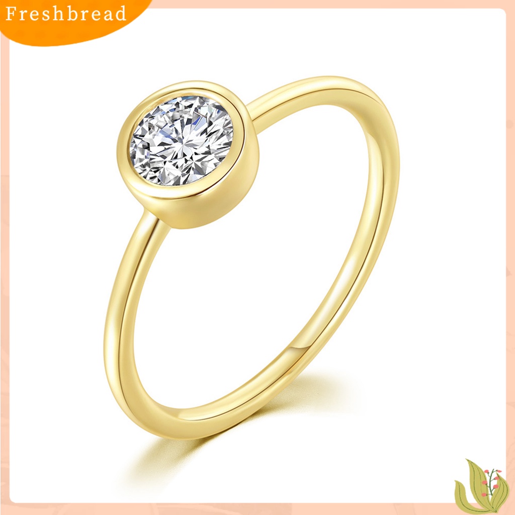 &lt; Freshbread &gt; Cincin Wanita Bulat Cubic Zirconia Perhiasan Sparkling Permukaan Halus Finger Ring Untuk Pernikahan