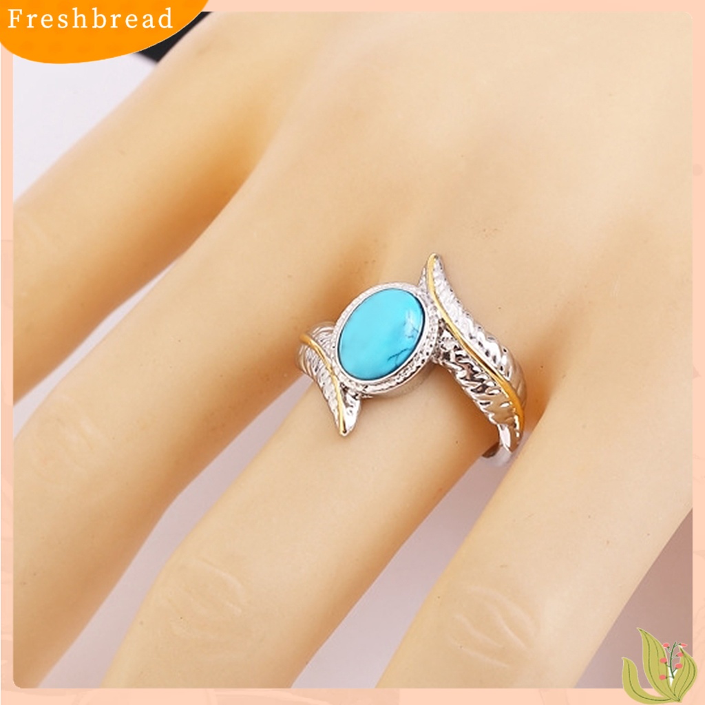 &lt; Freshbread &gt; Vintage Perhiasan Alloy Bulu Turquoises Cincin Pernikahan Jari Lingkaran Pasangan Hadiah